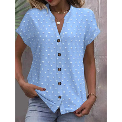 Camisa Casual de Escote V y Manga Corta con Textura Jacquard - Image 5