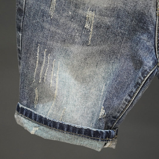 Pantalones Cortos Denim Rotos con Dobladillo Fuzzy - Estilo Retro Trendy para Hombre - Image 2