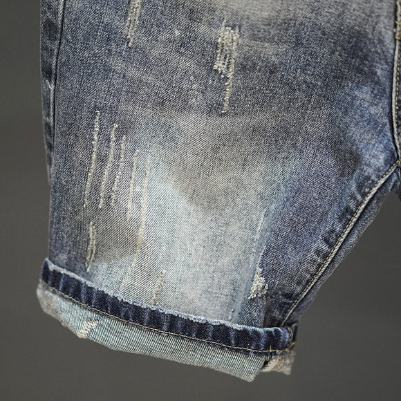 Pantalones Cortos Denim Rotos con Dobladillo Fuzzy - Estilo Retro Trendy para Hombre