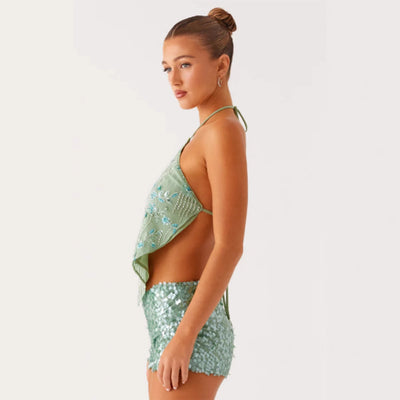 Blusa Elegante con Lentejuelas, Bordados y Espalda Descubierta - Image 3
