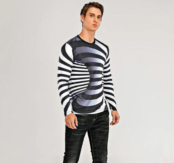 Camiseta Manga Larga Estampado Ilusión Óptica Casual para Hombre