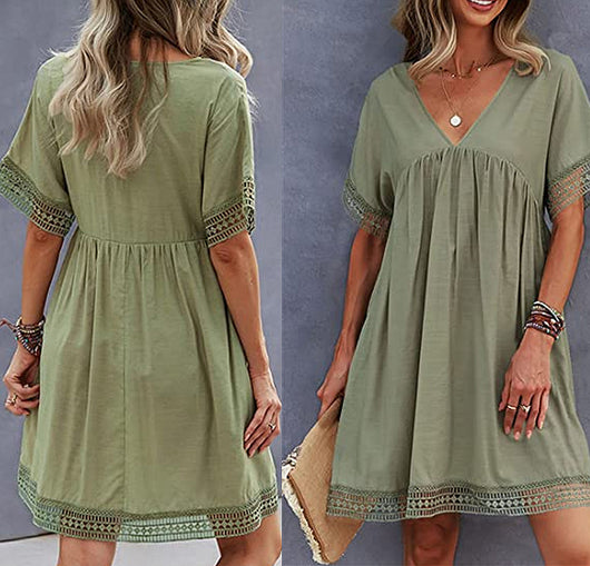 Vestido Suelto Midi con Escote V y Falda A-Line - Image 6