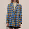 Blazer Casual para Mujer con Cuadros Azul y Amarillo