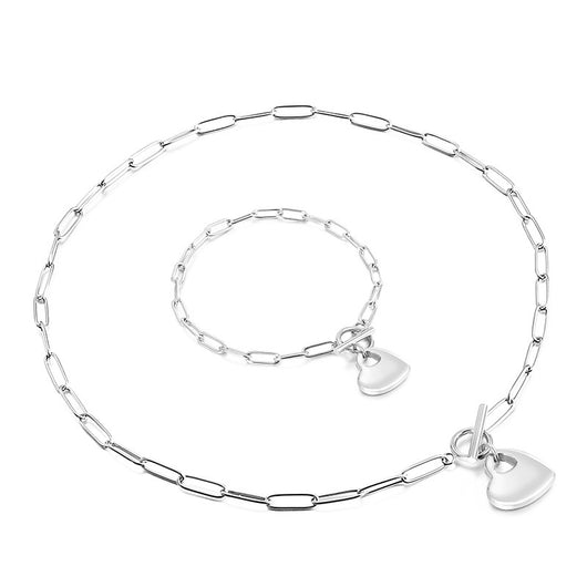 Conjunto de Pulsera y Collar de Acero Titanio con Corazón de Durazno para Mujer - Image 5