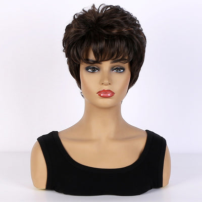 Peluca Corta Rizada con Flequillo Lateral Esponjoso - Cubre Cabeza Ajustable