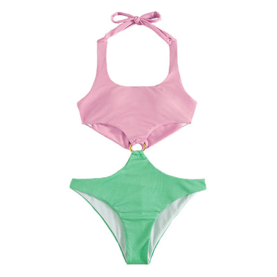 Traje de Baño Enterizo Cuello U Cintura Baja con Anillos Decorativos - Image 5