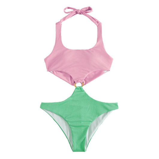 Traje de Baño Enterizo Cuello U Cintura Baja con Anillos Decorativos - Image 5