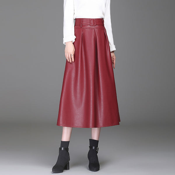 Falda de Cuero PU Cintura Alta Estilo Western - Efecto Adelgazante
