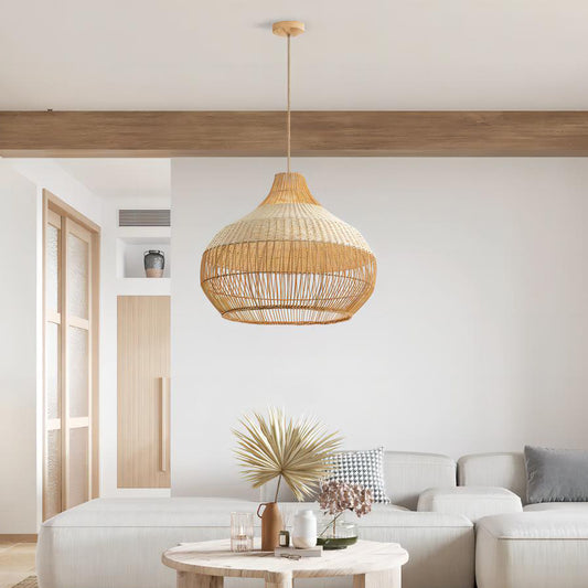Lámpara Colgante Tejida en Ratán - Diseño Artesanal Japonés para Dormitorio y Comedor