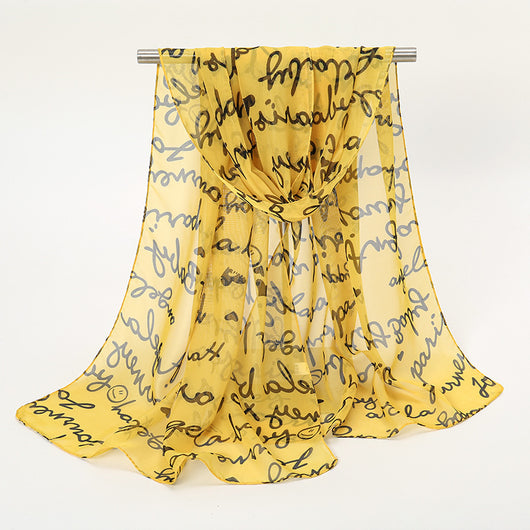 Pañuelo de Seda Chifón con Estampado de Letras para Mujer - Image 3