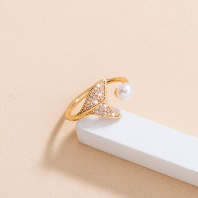 Anillo de Cola de Sirena con Perla y Circonita - Diseño Abierto Ajustable - Image 4