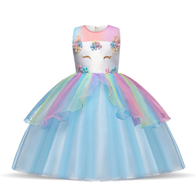 Vestido de Princesa Infantil con Falda Voluminosa y Flores para Niña - Image 3