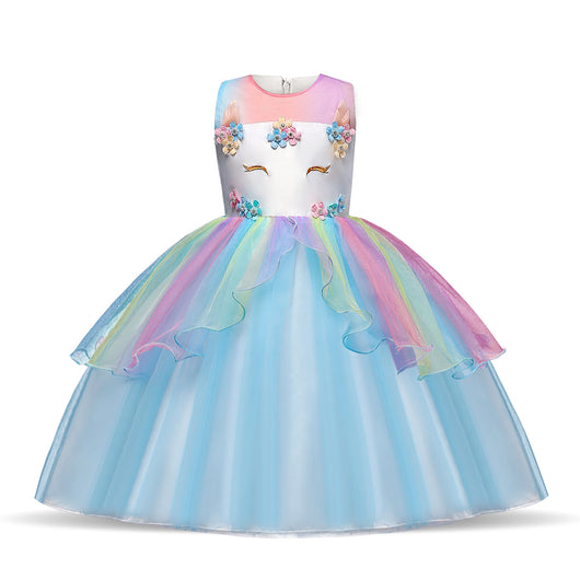 Vestido de Princesa Infantil con Falda Voluminosa y Flores para Niña - Image 3