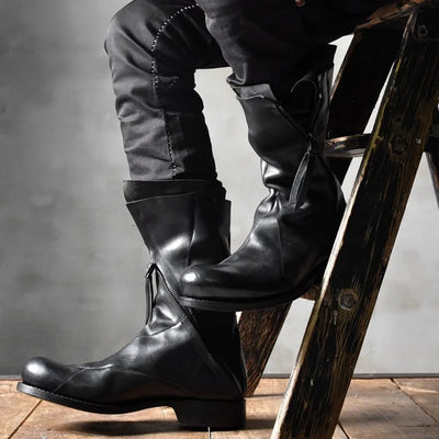 Botas de Cuero Deconstruidas Irregulares Estilo Retro para Hombre - Image 11