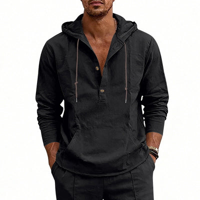 Camisa Hoody de Lino Transpirable para Hombre - Manga Larga Casual - Image 5