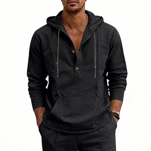 Camisa Hoody de Lino Transpirable para Hombre - Manga Larga Casual - Image 5