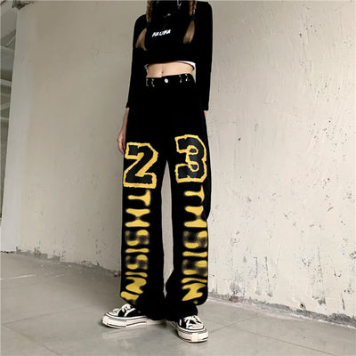 Jeans Rectos Cintura Alta con Estampado de Letras Estilo Harajuku para Mujer - Image 3