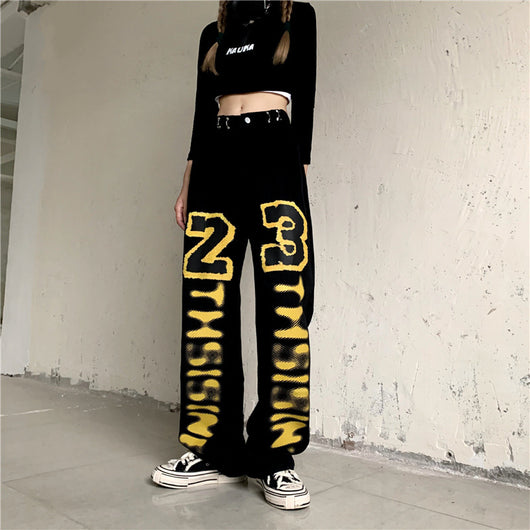Jeans Rectos Cintura Alta con Estampado de Letras Estilo Harajuku para Mujer - Image 3