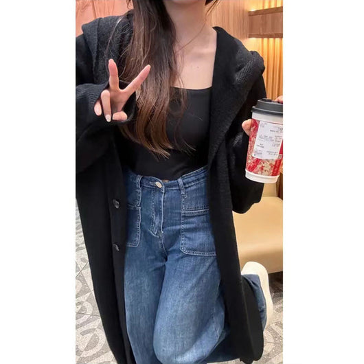 Cardigan Largo con Capucha Estilo Coreano Tejido para Mujer - Image 10