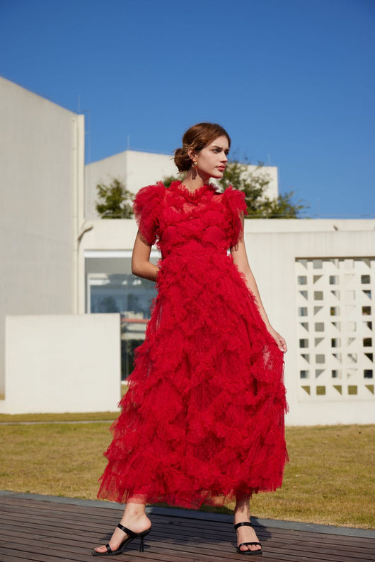 Vestido Elegante sin Mangas con Cuello Tortuga y Falda Tableada Bordada - Image 38