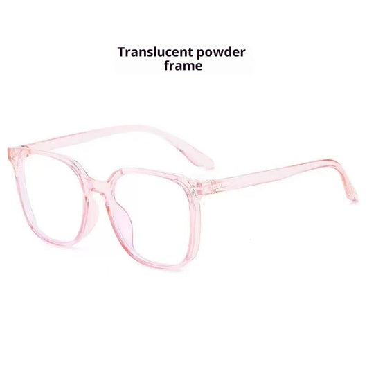 Full-frame trendy blue light blocking glasses with a transparent blue square frame and clear lenses. - Image 8