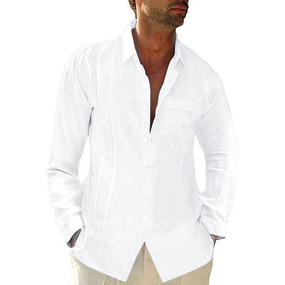 Camisa Casual de Lino y Algodón con Bolsillo en Solapa para Hombre - Image 11