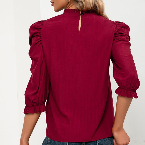 Camisa Casual de Cuello Alto con Mangas de Cinco Puntos