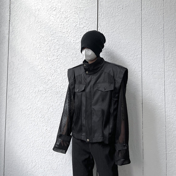Blusa Suelta de Gasa con Cuello Alto Protección Solar