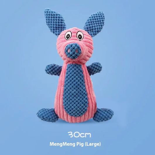 Plush rabbit pet toy with a beige ribbed body and orange textured ears, nose, belly, and feet, featuring a squeaker. - Image 4