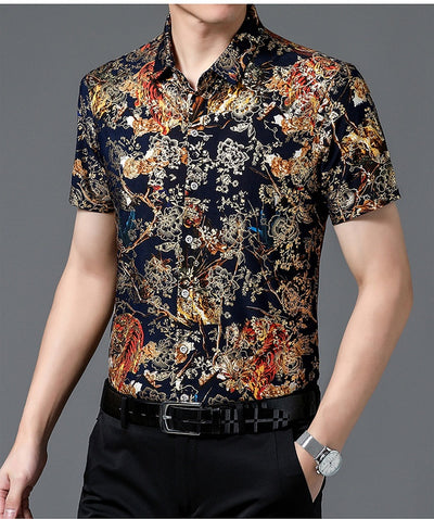 Camisa Estampada de Manga Corta para Hombre Adulto - Tela Fresca Elástica - Image 34