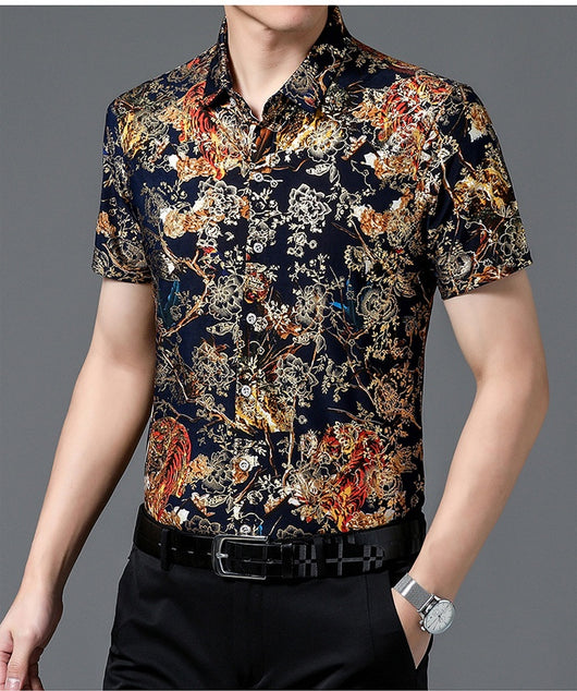 Camisa Estampada de Manga Corta para Hombre Adulto - Tela Fresca Elástica - Image 34