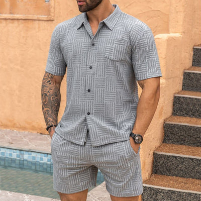 Camisa Casual Jacquard con Solapa y Botones - Conjunto Elegante para Hombre - Image 47