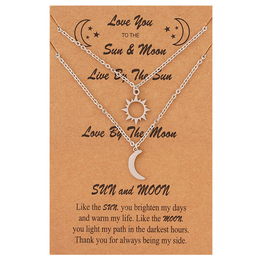 Collar de Clavícula Sol y Luna en Acero Inoxidable - Juego de 2 Piezas - Image 6