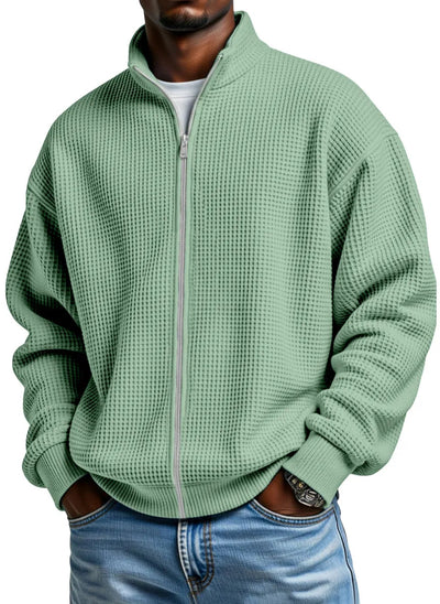 Chaqueta Minimalista de Cuello Alto con Cierre y Textura Waffle para Hombre - Image 14