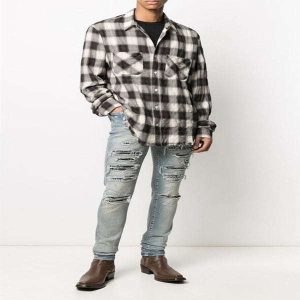 Jeans Slim Fit Elásticos con Parches Estampados en Tonos Claros para Hombre