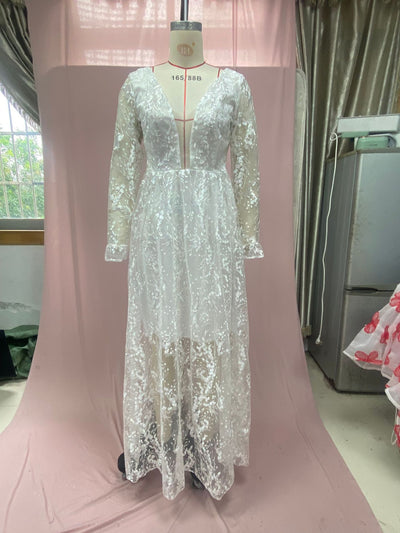 Vestido de Novia Elegante con Mangas de Encaje para Cena y Eventos - Image 8