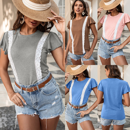 Blusa Corta de Encaje con Volantes y Manga Corta - Image 16