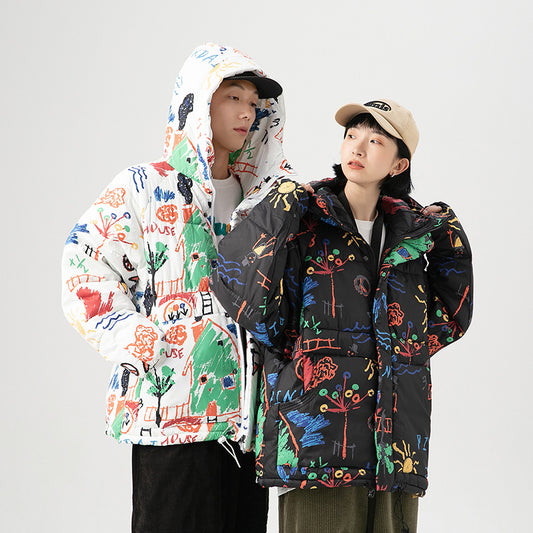 Abrigo Suelto de Algodón con Estampado Graffiti para Hombre