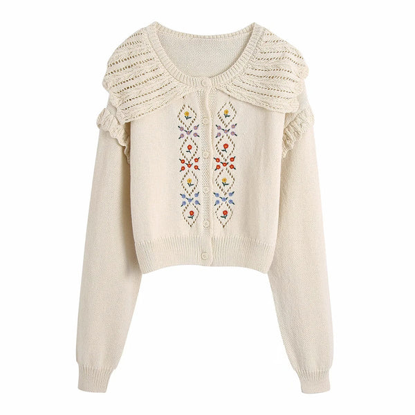 Cardigan Tejido Calado con Cuello Hueco para Otoño Temprano