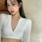 Blusa Tejida Blanca Escote V Mujer - Diseño Sensual y Versátil