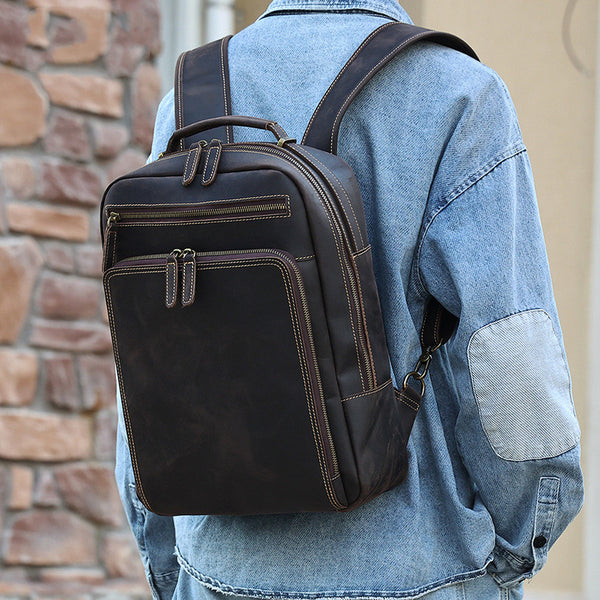 Mochila de Cuero Genuino para Hombre Gran Capacidad Estilo Vintage