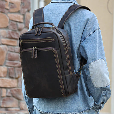 Mochila de Cuero Genuino para Hombre Gran Capacidad Estilo Vintage