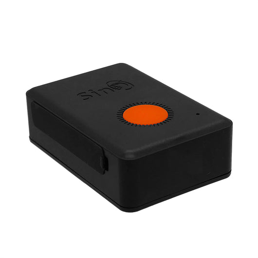Sinotrack GPS tracker kit with black device, orange button, white charging cable, lanyard, pouch, and box. - Image 3