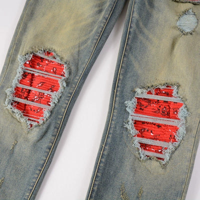 Jeans Rojos Estampados con Pliegues y Cintura Elástica para Hombre - Image 14