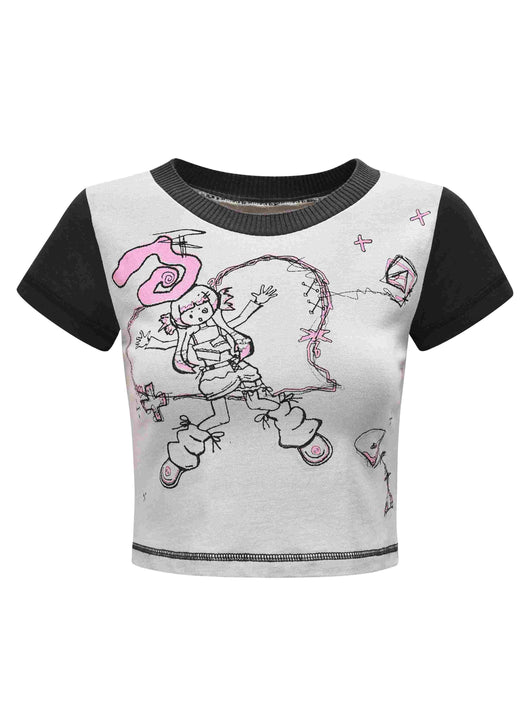 Camiseta Gris Claro para Niña con Estampado Pintado a Mano - Image 5
