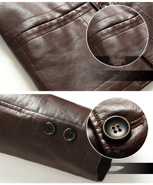 Chaqueta de Cuero con Solapa para Hombre Maduro - Algodón Premium - Image 12