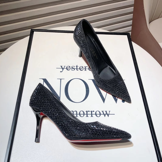 Zapatos de Tacón Stiletto Plateado Puntiagudo para Bodas y Banquetes