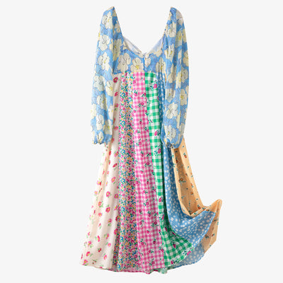 Vestido Largo con Mangas Abullonadas y Costuras Contrastantes - Image 6
