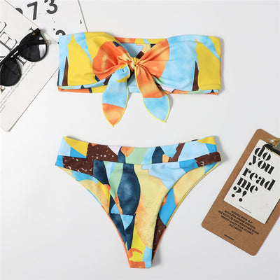 Bikini Estampado con Nudo Cintura Alta Corte Dividido - Image 11