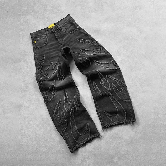 Pantalones Jeans Anchos Rotos Teñidos a Mano para Hombre - Image 6